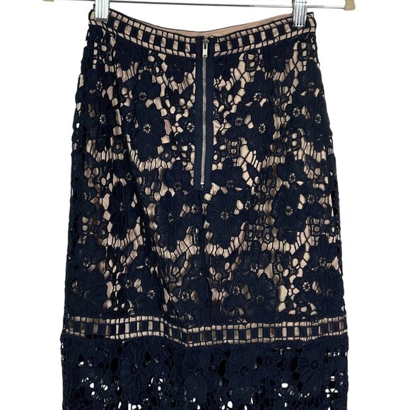 NWT asos Crochet Overlay Maxi Skirt, Navy Blue with Tan Lining, size US 2 - Picture 6 of 16